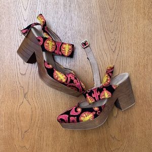 Free People Velvet Fushia Tapestry Wooden Platforms